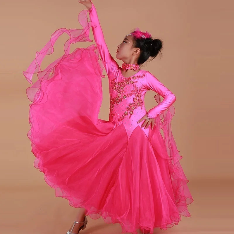 Girls Ballroom Dance Competition Dresses – Pink, Blue, Jazz, Waltz, Rumba, Samba