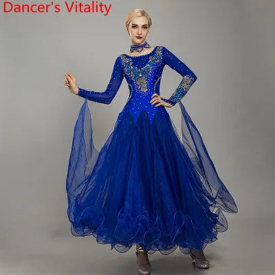 Diamond Embroidered Modern Dance Dress – Big Hem Waltz & Jazz Costume