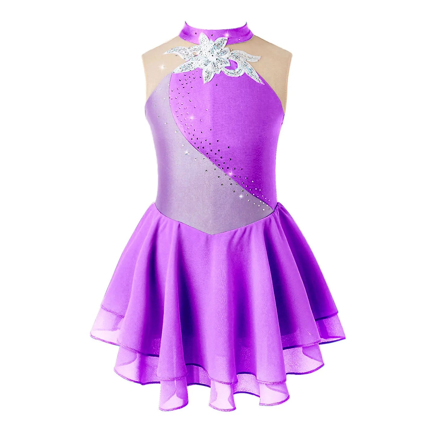 Kids Girls Sequin Figure Skating & Ballet Dress – Sleeveless Tutu Leotard