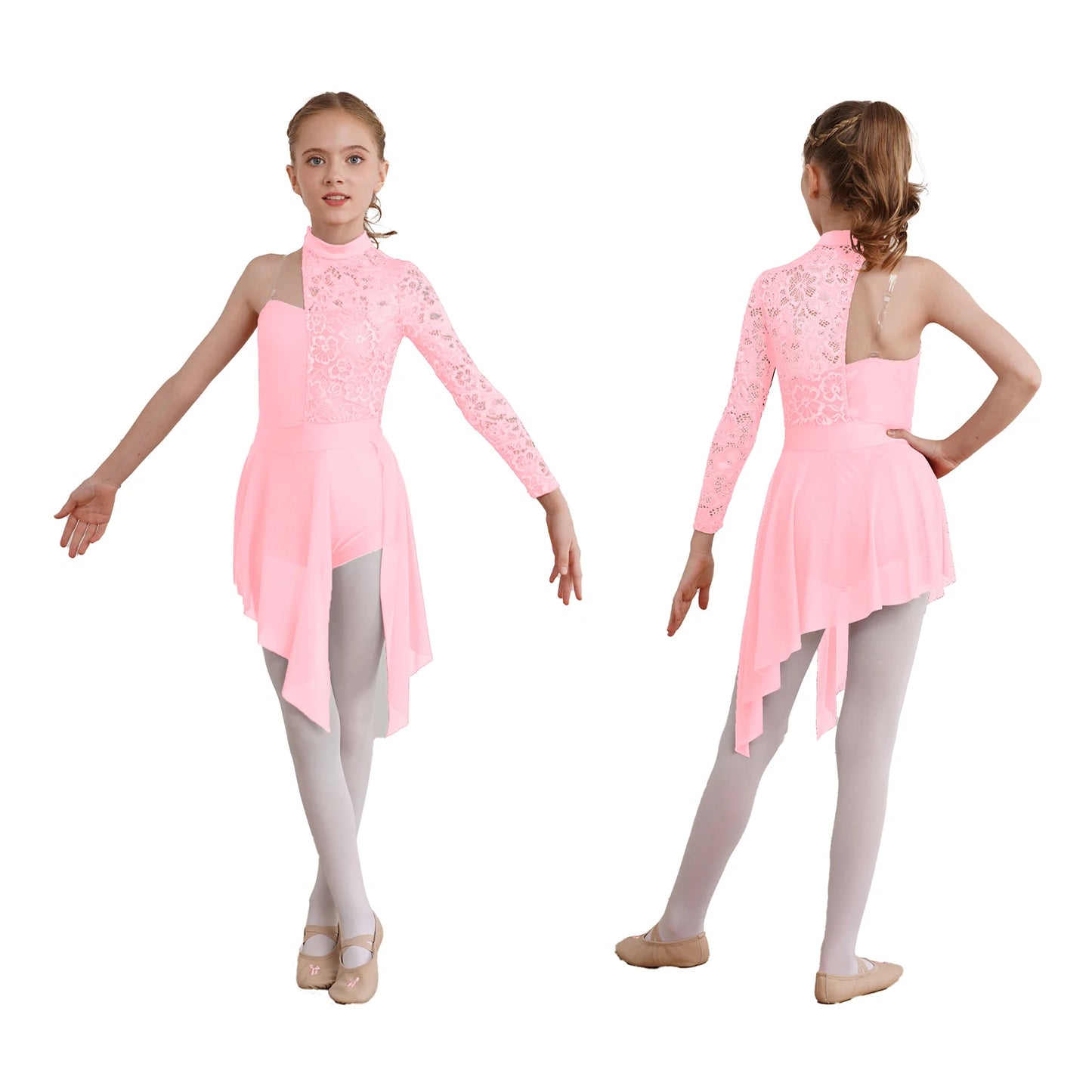 Kids One Shoulder Dance Dress – Asymmetric Ballet Leotard