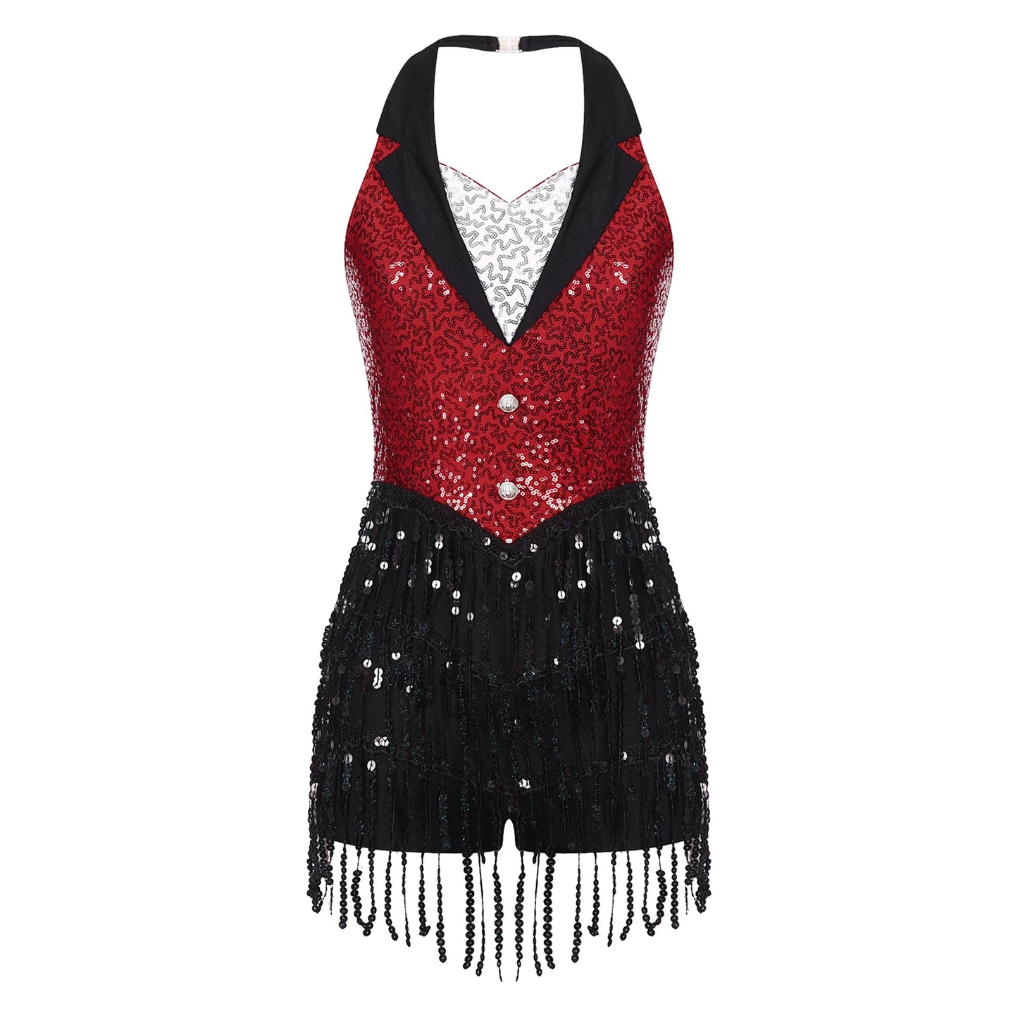 Sparkly Sequins Latin Dance Bodysuit with Tassels – Performance Leotard