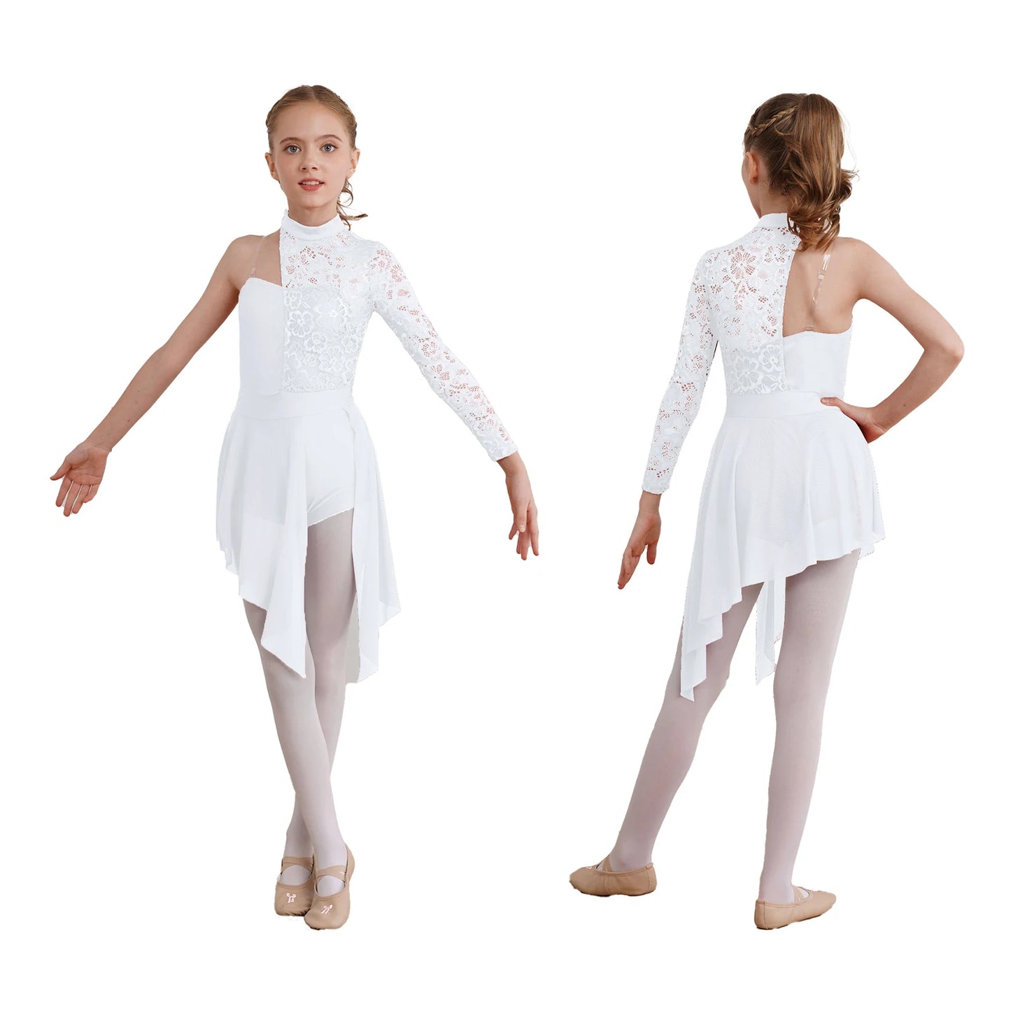 Kids One Shoulder Dance Dress – Asymmetric Ballet Leotard