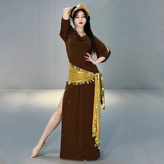 Women’s Belly Dance Coins Costume Set – Shiny Baladi Saidi Dress