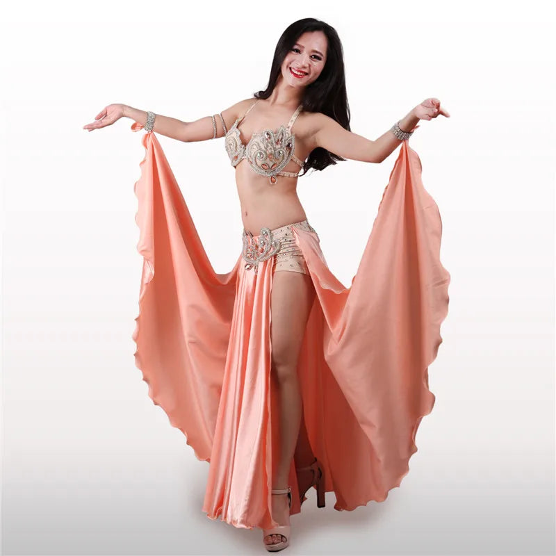 Professional Belly Dance Costume Set with Maxi Skirt & Hard Cup