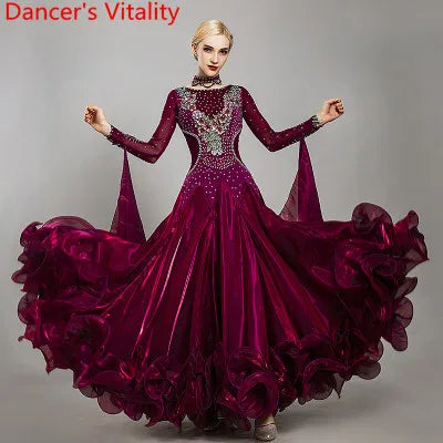 Diamond Embroidered Modern Dance Dress – Big Hem Waltz & Jazz Costume