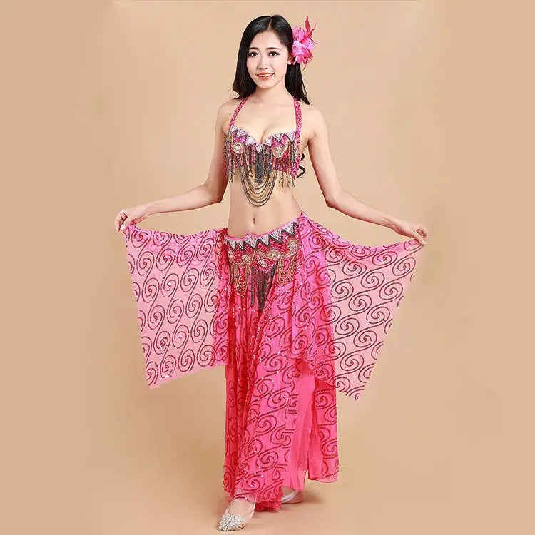 Beaded Belly Dance Set - Bra, Belt & Sequin Skirt