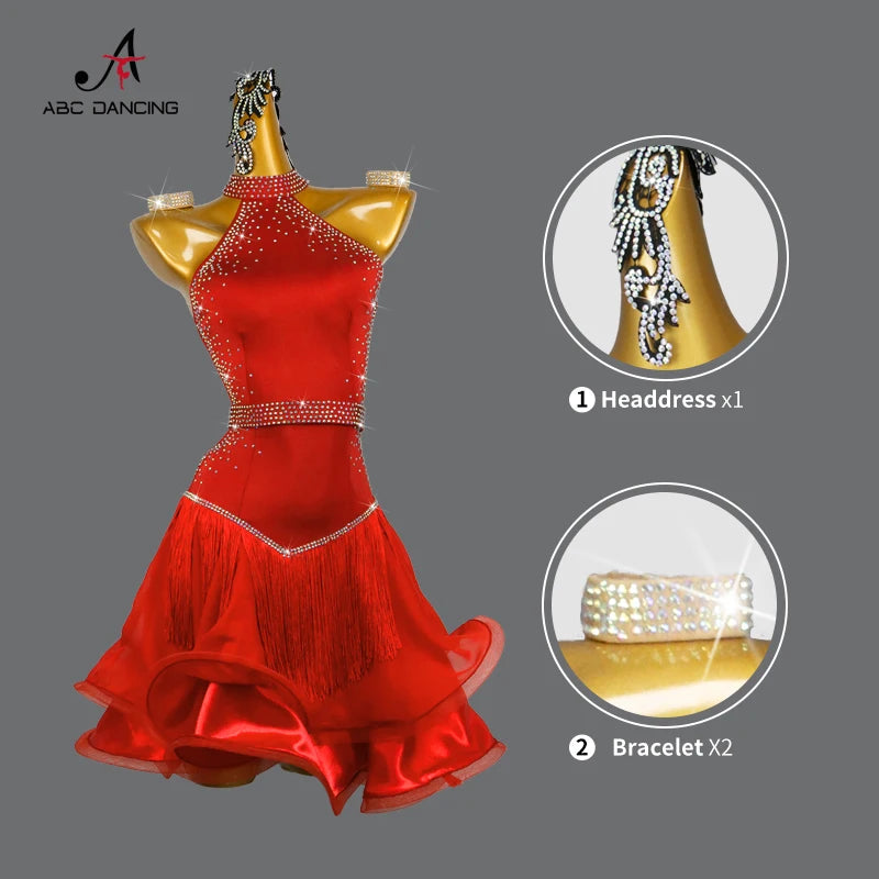 Latin Dance Competition Dress – Girls Stage & Party Skirt Outfit