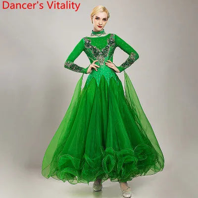 Diamond Embroidered Modern Dance Dress – Big Hem Waltz & Jazz Costume