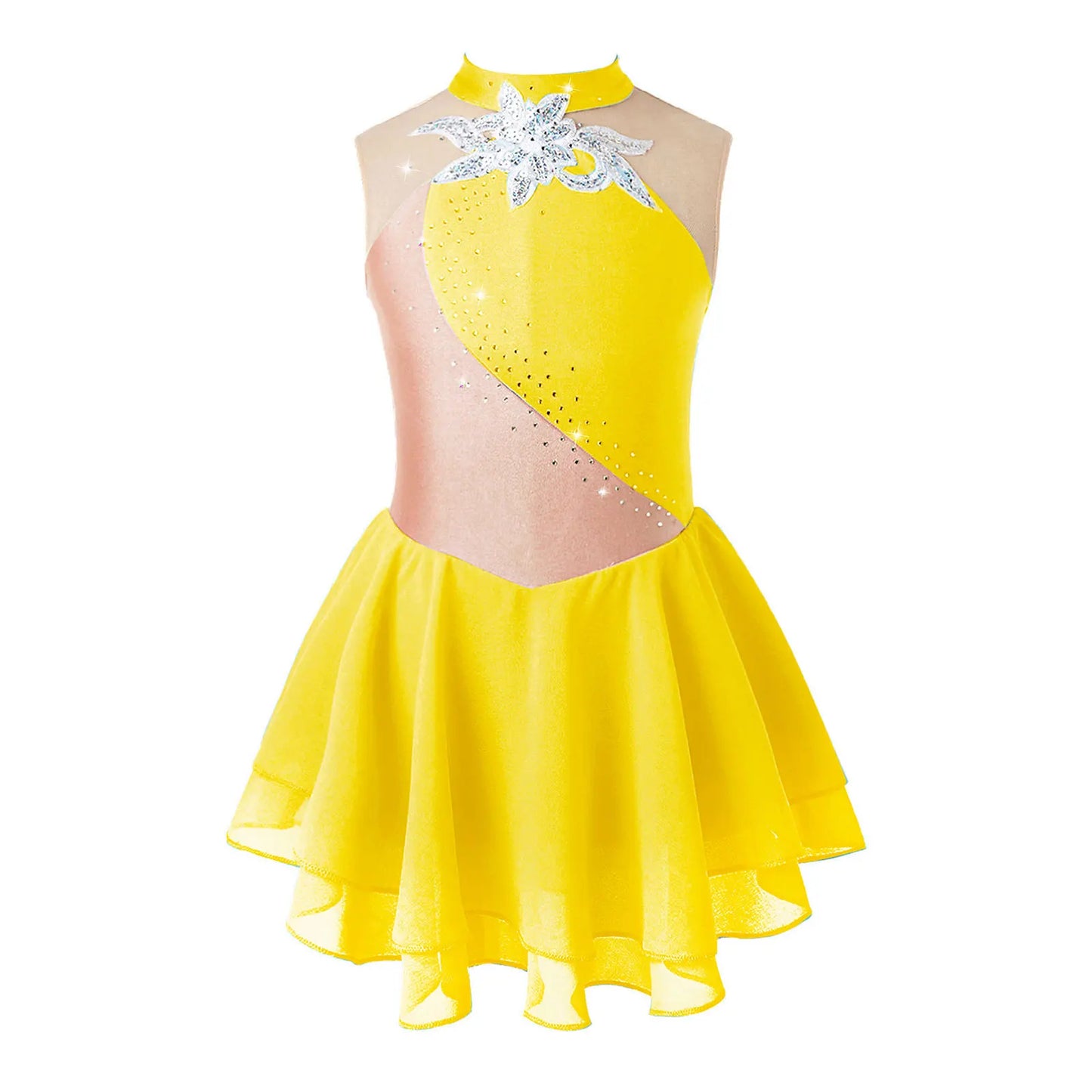 Kids Girls Sequin Figure Skating & Ballet Dress – Sleeveless Tutu Leotard