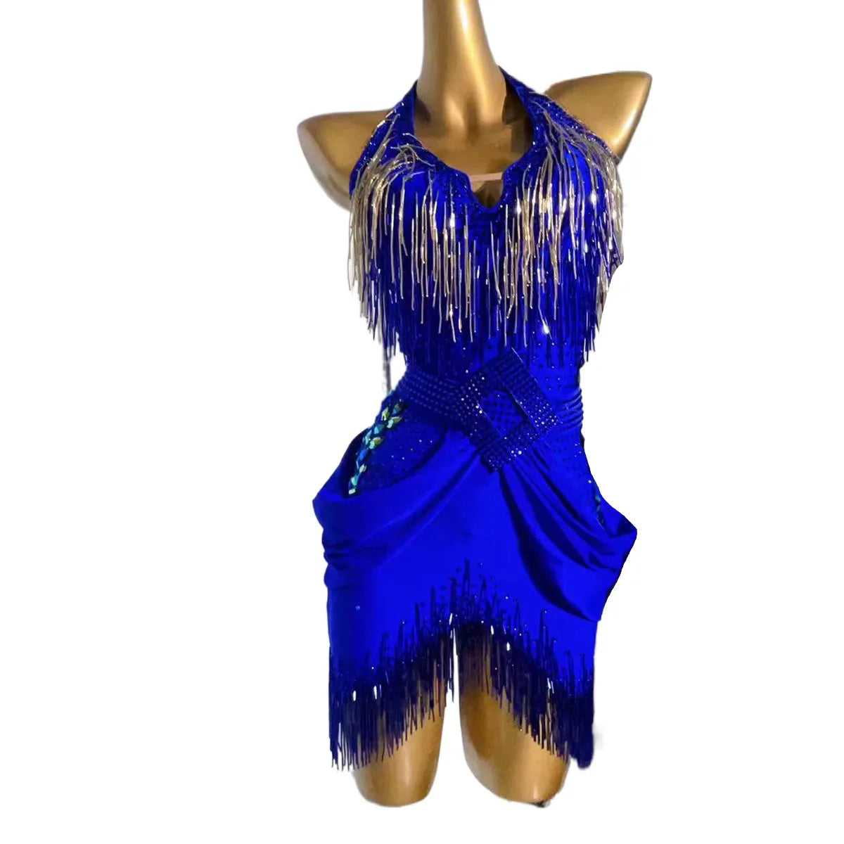 High-End Latin Dance Dress with Flash Diamond Waist – Chacha Tango Stage Outfit