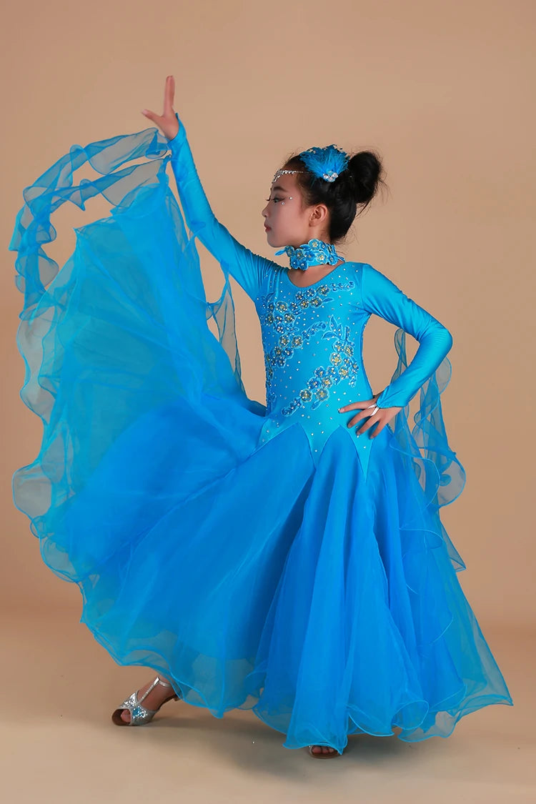 Girls Ballroom Dance Competition Dresses – Pink, Blue, Jazz, Waltz, Rumba, Samba