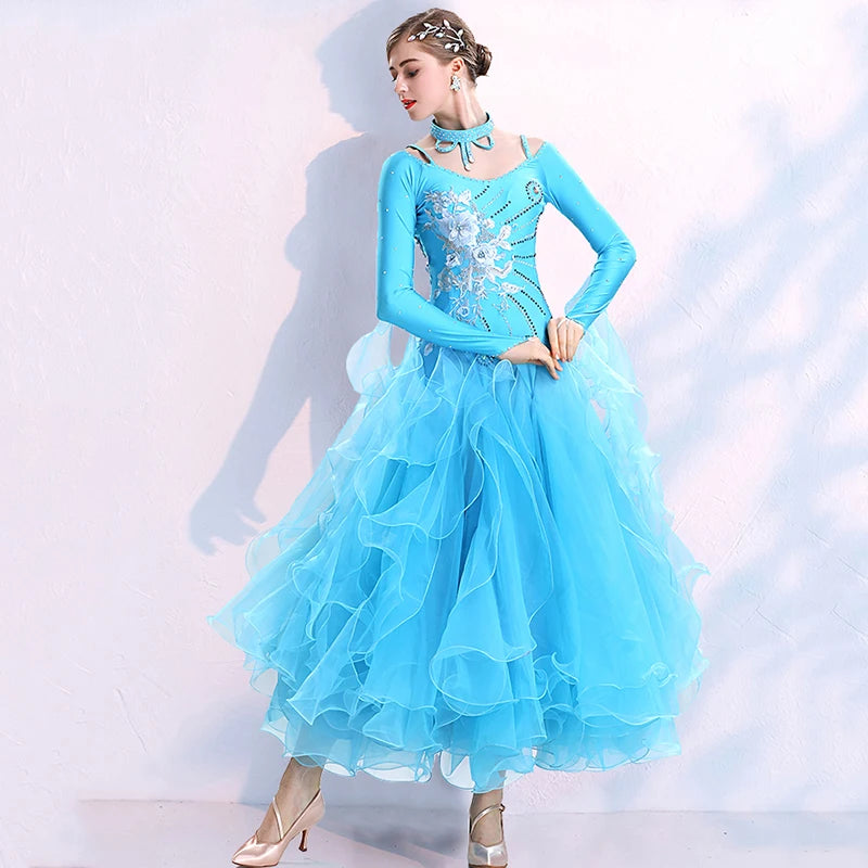 Green Ballroom Dance Competition Dress – High-End Tango & Waltz Costume