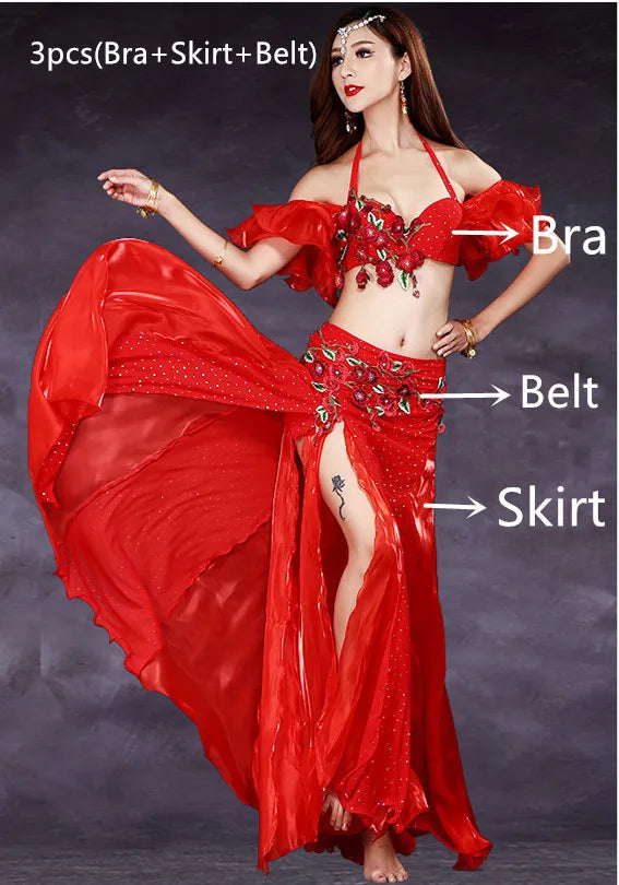 2/3pcs Belly Dance Costume Set – Bra, Belt & Skirt for Women