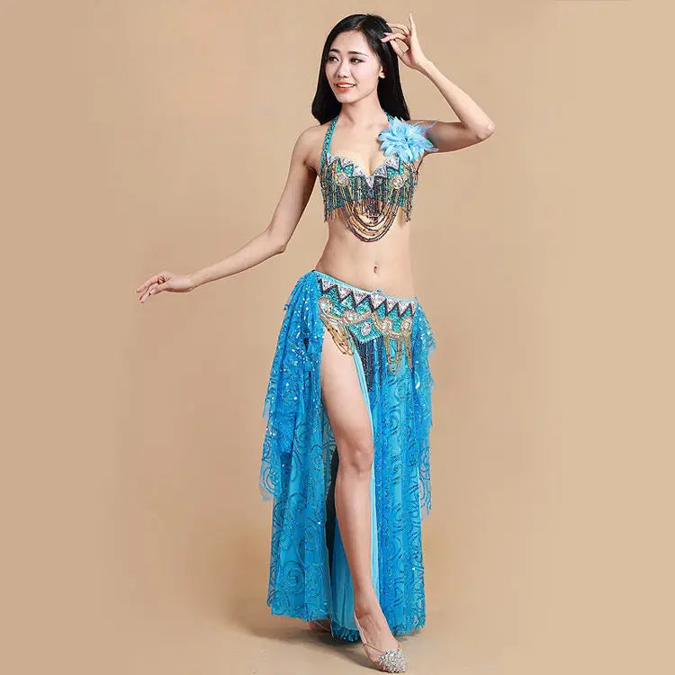 Beaded Belly Dance Set - Bra, Belt & Sequin Skirt