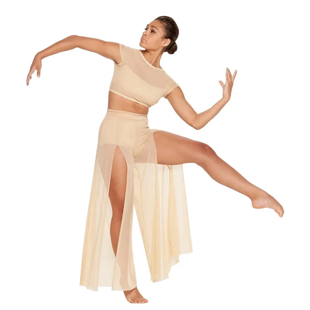 MiDee Modern Ballet Dance Set – Mesh Top & Wide Leg Pants for Women & Kids