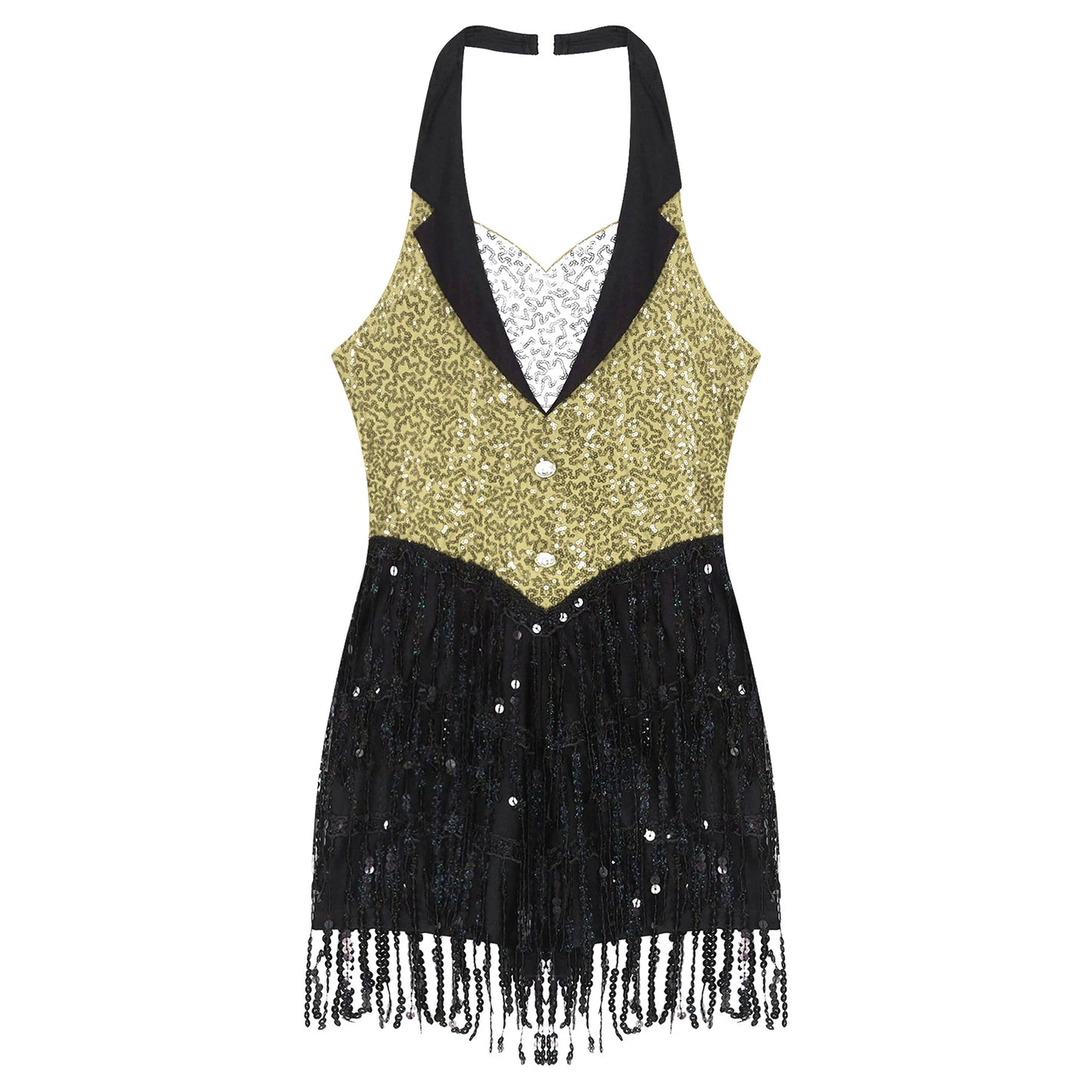 Sparkly Sequins Latin Dance Bodysuit with Tassels – Performance Leotard