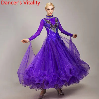 Diamond Embroidered Modern Dance Dress – Big Hem Waltz & Jazz Costume