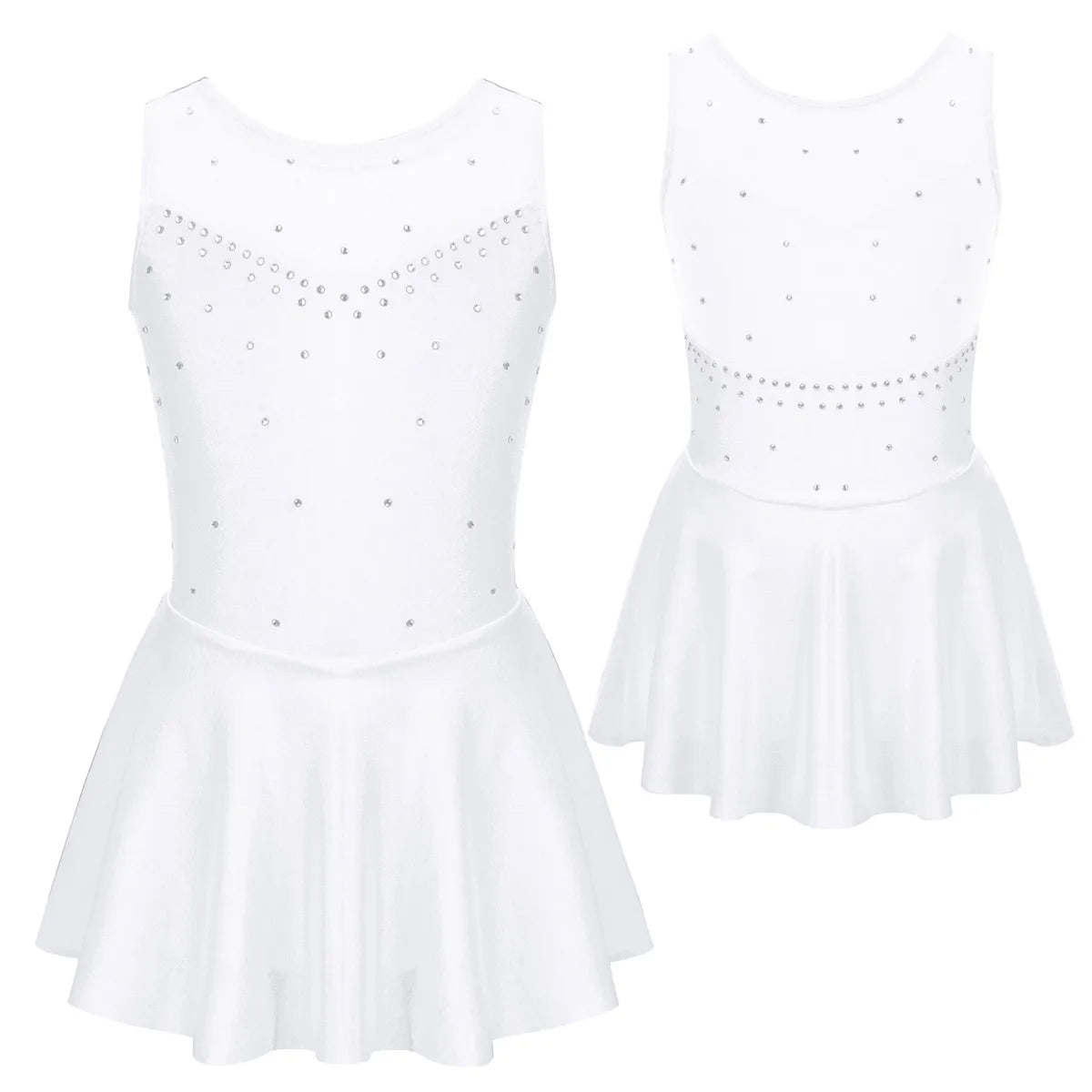 Kids Girls Sequin Figure Skating & Ballet Dress – Sleeveless Tutu Leotard