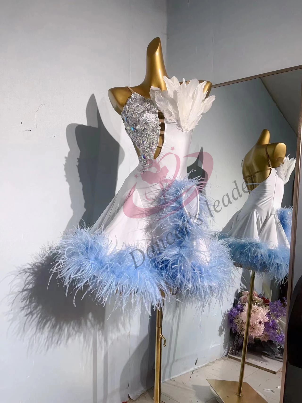 Customized Latin Dance Dress with Feathers – Professional Performance Wear