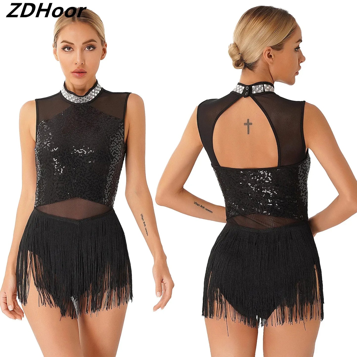 Women’s Sequined Fringed Dance Dress – Latin & Tango Performance Costume